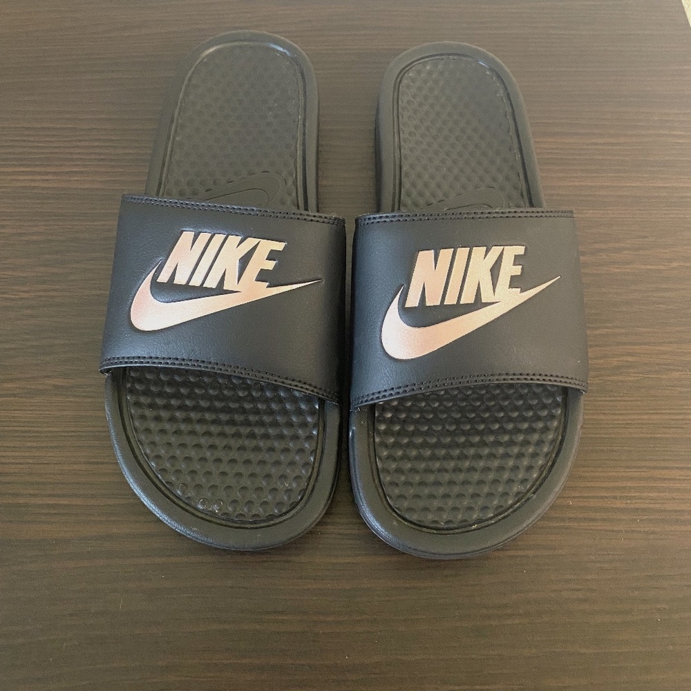 Nike Benassi Black & Rose Gold Slide Sandals